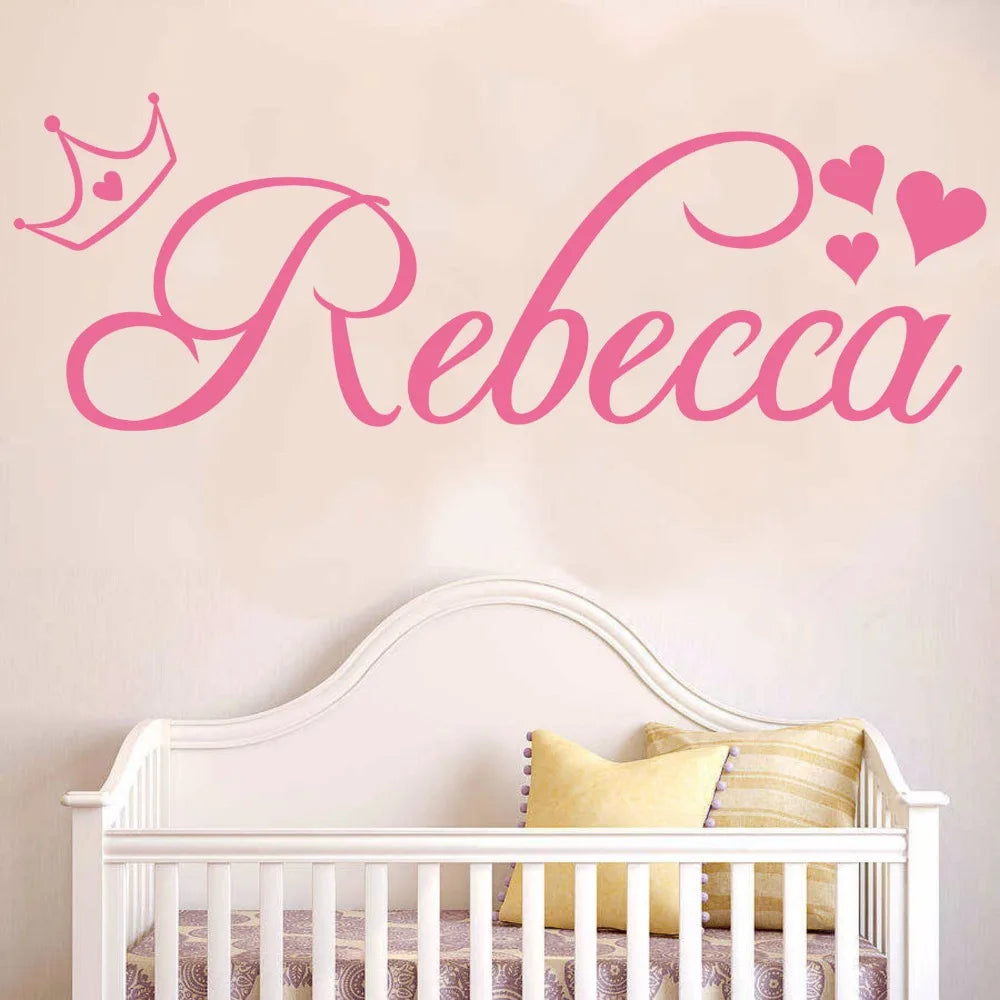 Crown Vinyl Wall Stickers Heart Home Decor Mural Wallpaper Custom Name Made Name Art Kids Room Decals C335