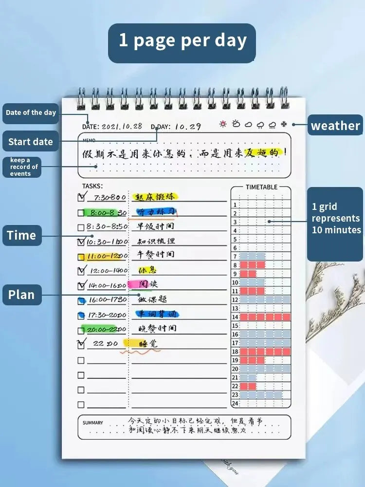 1pc Planner Agenda Spiral A5 Notebook Daily Planner To Do List Notepad 160 Pages Thick Office School Supplies Stationery