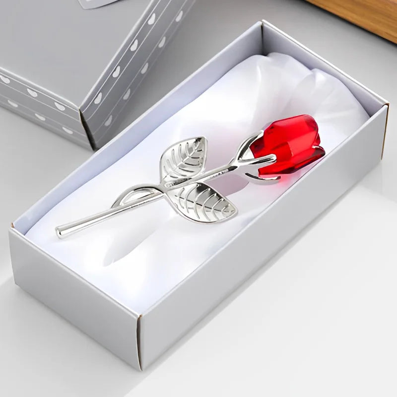 Glass Rose Mini Crystal Flower Flowers Room Ornament Office Desktop Decoration Wedding Party Gift