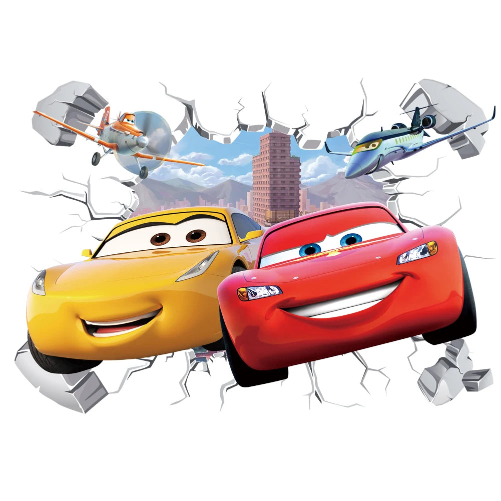 3D Brokenwall Cartoom Cars Wall Decor Decals For Boy Bedroom Room Wallpaper Mural Wall Stickers