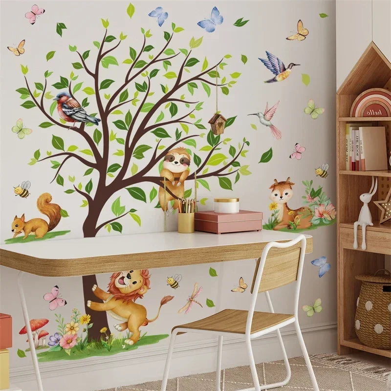 Large Jungle Animals Theme Wall Stickers for Boys Girls Baby Nursery Kids Bedroom Living Room Classroom Decorative Wall Decals