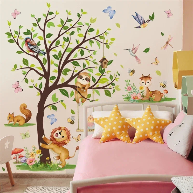 Large Jungle Animals Theme Wall Stickers for Boys Girls Baby Nursery Kids Bedroom Living Room Classroom Decorative Wall Decals