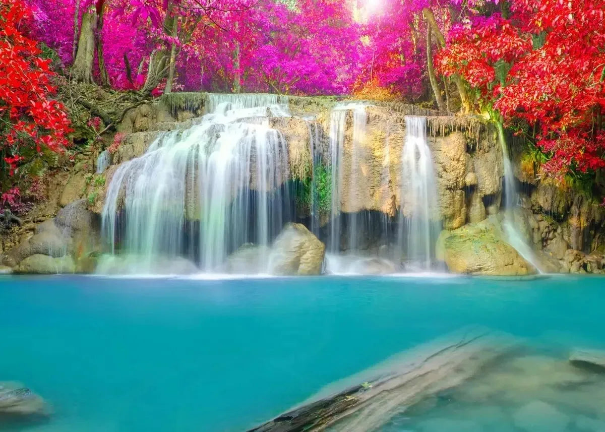 Landscape Natural Waterfall Canvas Green Tree Forest and Wall Living Room Frame