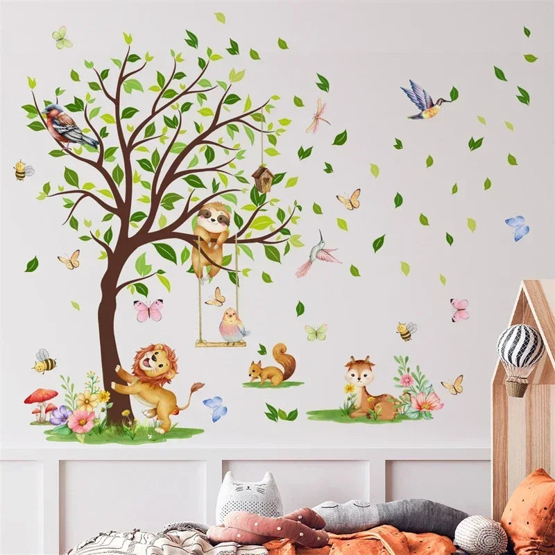 Large Jungle Animals Theme Wall Stickers for Boys Girls Baby Nursery Kids Bedroom Living Room Classroom Decorative Wall Decals