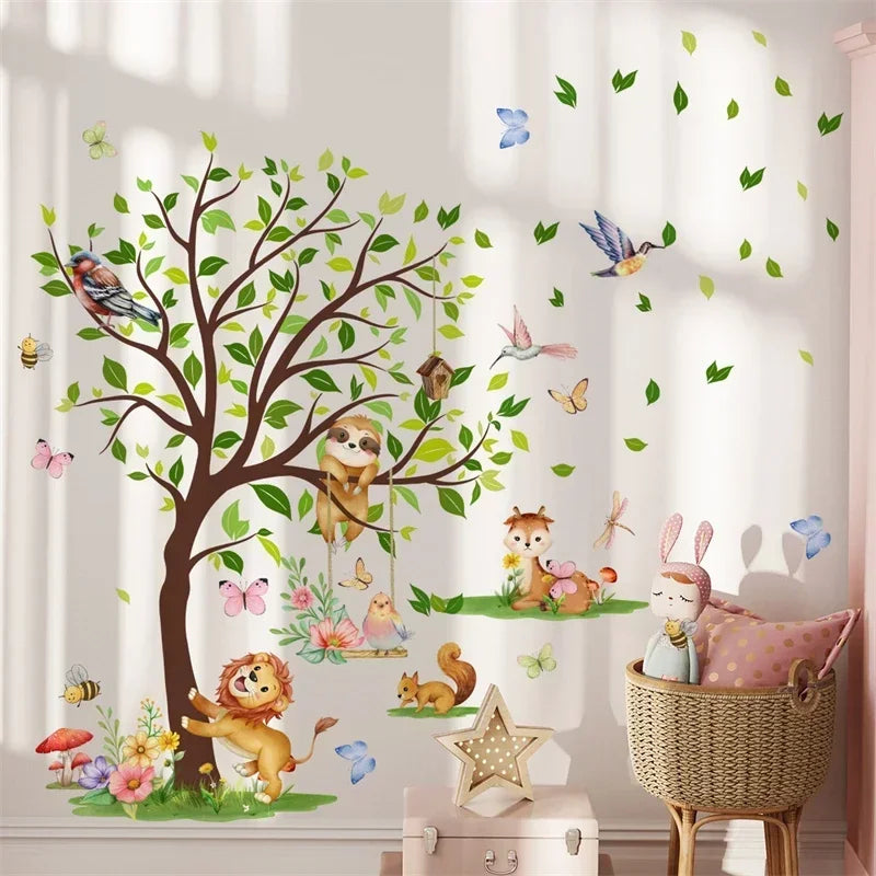 Large Jungle Animals Theme Wall Stickers for Boys Girls Baby Nursery Kids Bedroom Living Room Classroom Decorative Wall Decals
