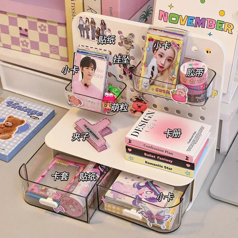 1 Pcs Desktop Perforated Board Storage Box Stationery Rack Desk Office Cosmetics Storage Rack Pen Holder