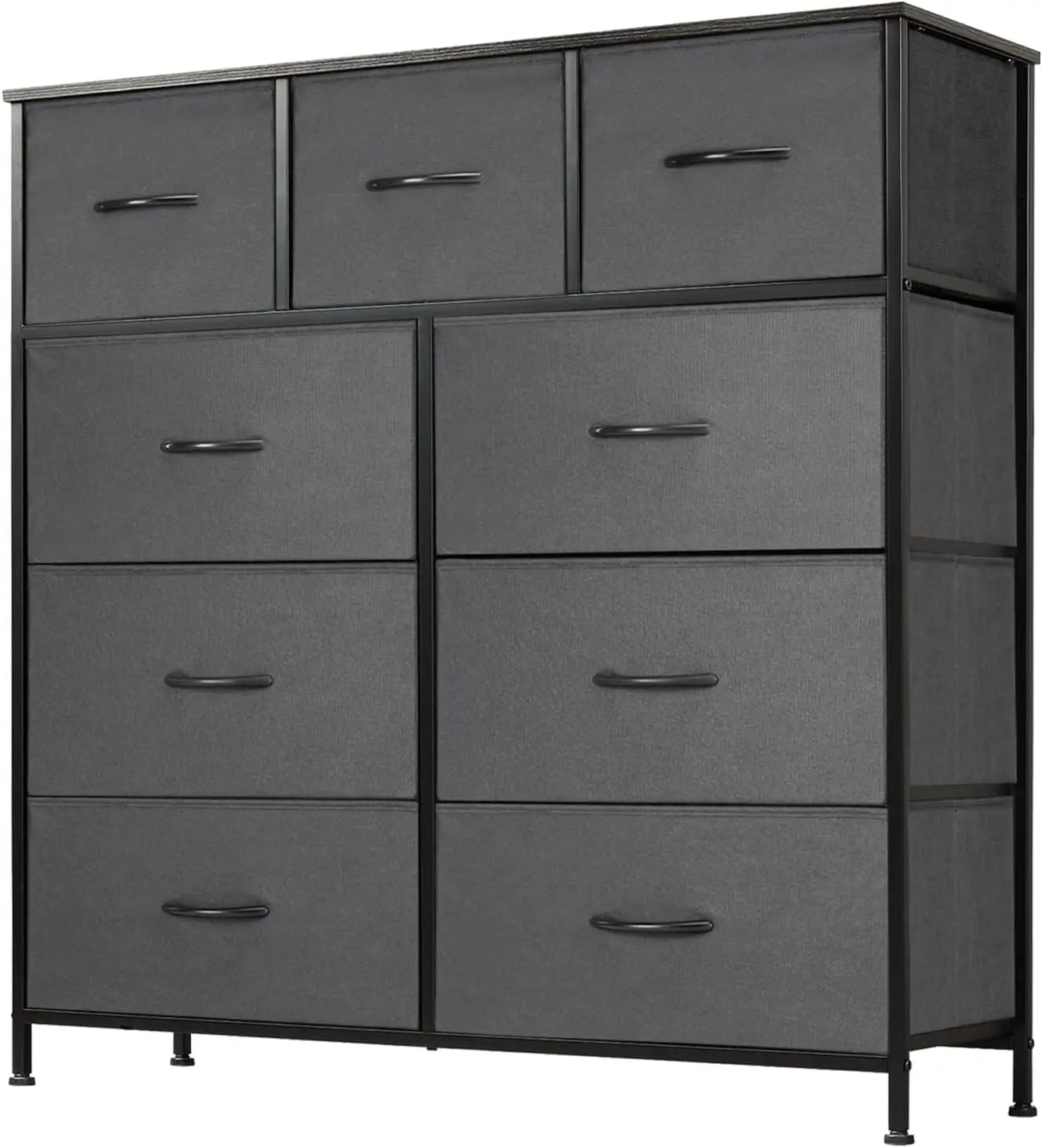 Dresser for Bedroom with 9 Drawers, Fabric Closet Organizer, Cloth Dresser with Metal Frame and Wood Tabletop Chest Storage