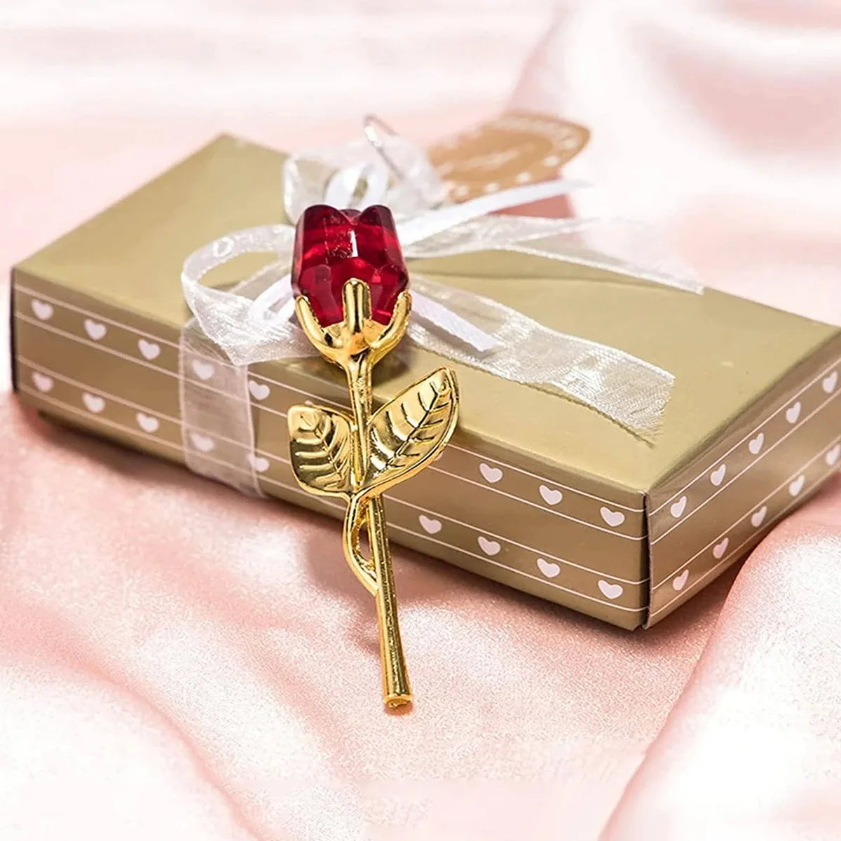 Glass Rose Mini Crystal Flower Flowers Room Ornament Office Desktop Decoration Wedding Party Gift