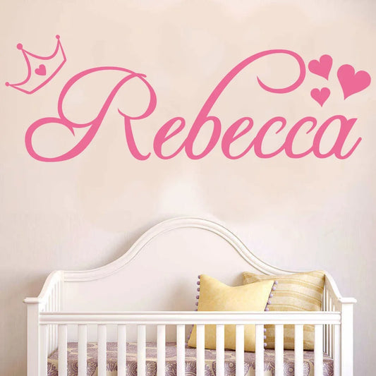 Crown Vinyl Wall Stickers Heart Home Decor Mural Wallpaper Custom Name Made Name Art Kids Room  Decals C335