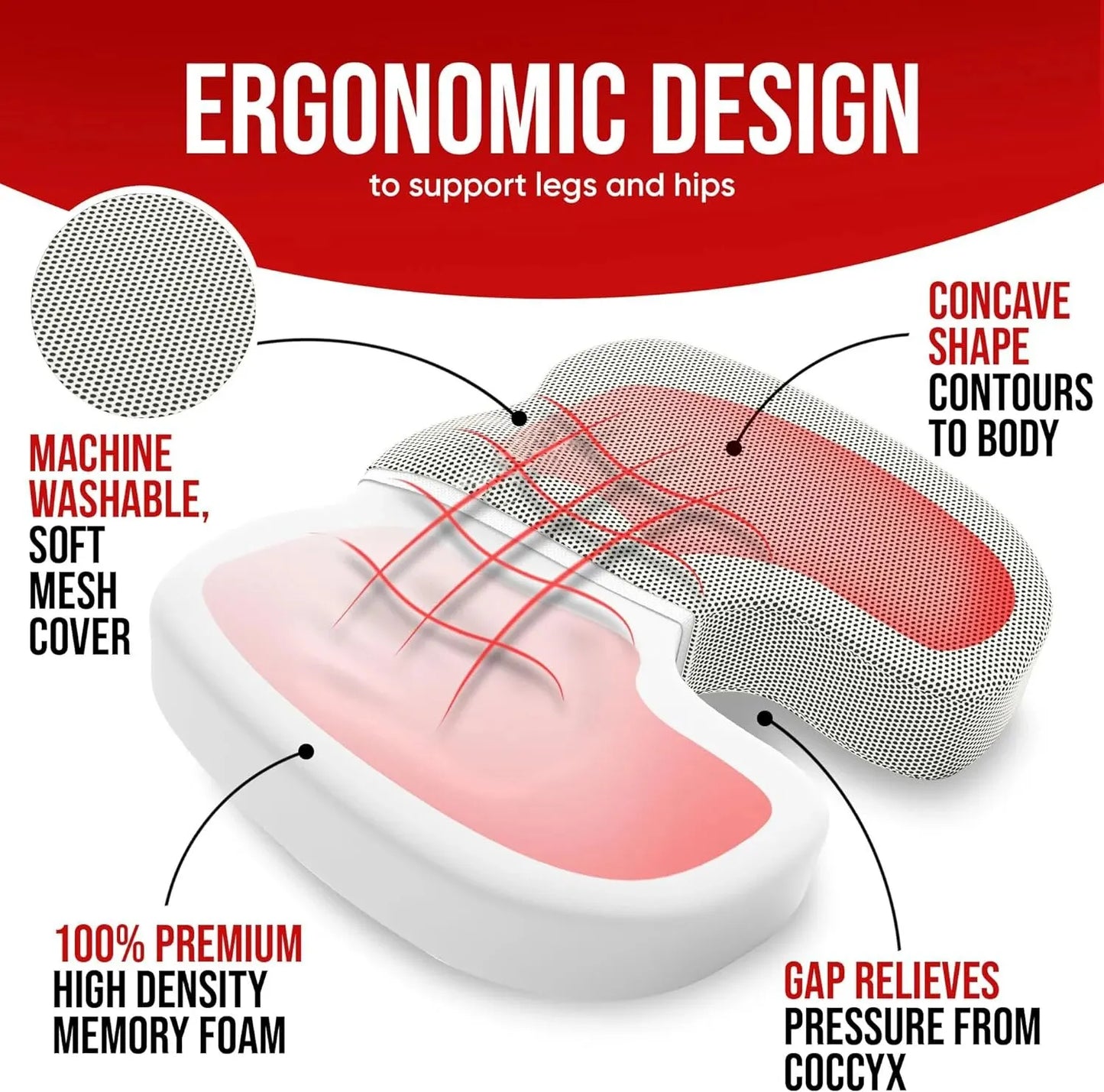 Ergonomic Memory Cotton Office Cushion Hemorrhoid Cushion Chair Cushion Sedentary Artifact Student Cushion