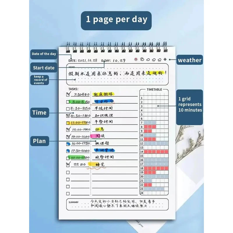 1pc Planner Agenda Spiral A5 Notebook Schedules Daily Plan To Do List Notepad 160 Pages Thick Office School Supplies Stationery