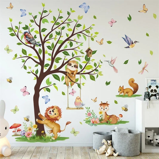 Large Jungle Animals Theme Wall Stickers for Boys Girls Baby Nursery Kids Bedroom Living Room Classroom Decorative Wall Decals