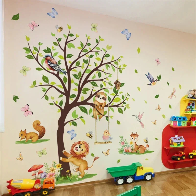 Large Jungle Animals Theme Wall Stickers for Boys Girls Baby Nursery Kids Bedroom Living Room Classroom Decorative Wall Decals