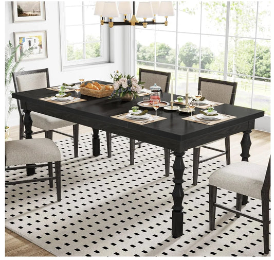 Wood Black Dining Table for 4-6 People, Large Rectangle Kitchen Table, Modern Dinner Table  & Dining Room