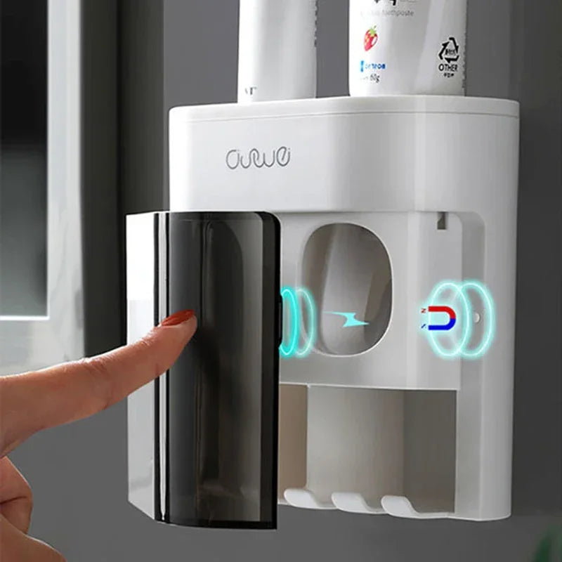 Wall Mounted Automatic Toothpaste Toothpaste Dispenser Magnetic Toothbrush Toothpaste Rack Bathroom Accessory